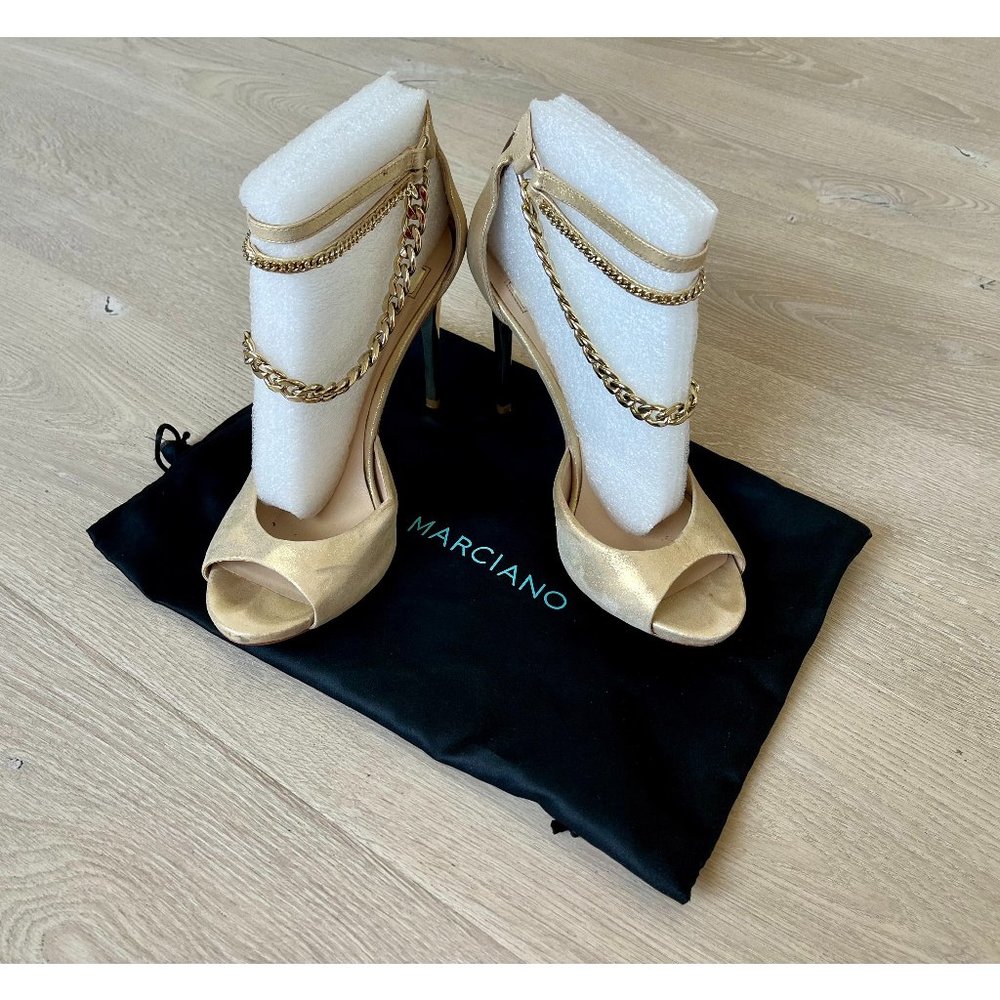 Marciano Gold Chain Ankle Strap Stiletto Heels